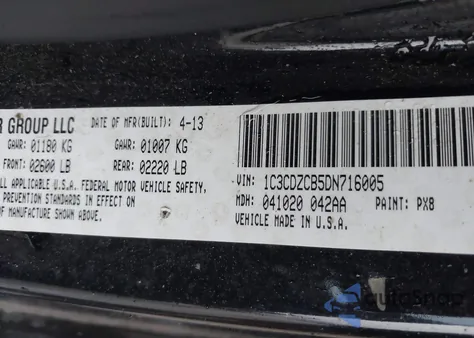 2013 Dodge Avenger Sxt из США, поврежденный, VIN 1C3CDZCB5DN716005